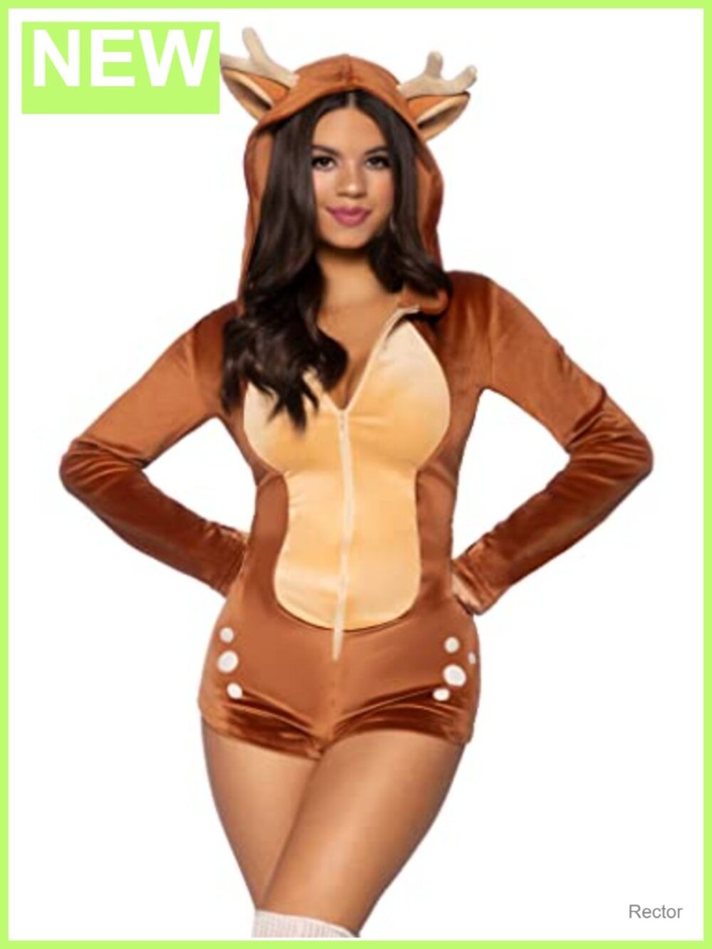 Velvet Hooded Fawn Romper Costume Fuzzy Ear Antler Tail Halloween